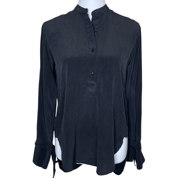 Rag & Bone Tops - Rag & Bone Dylan Black 100% Silk Tie Cuff Cutout Back Blouse Tunic XS Luxury